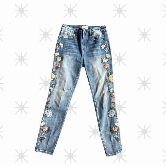 DRIFTWOOD Jackie High Rise Jeans with Floral Embroidery Size 26x27 - Picture 1 of 4